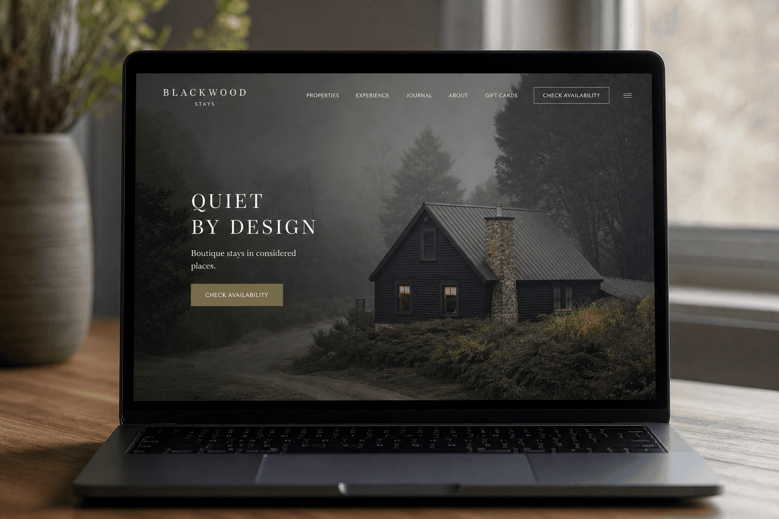 Blackwood Stays sample website on a laptop.
